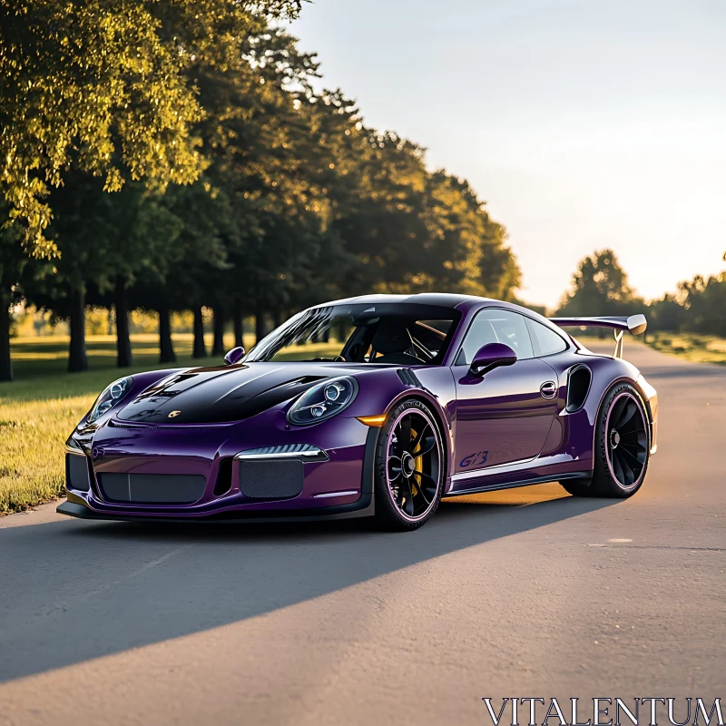 Luxury Purple GT3 Car on a Scenic Road AI Image