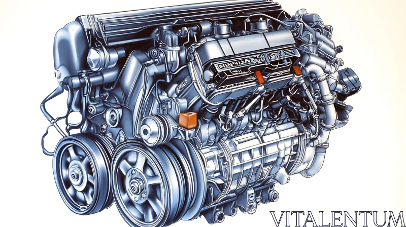 Detailed Automotive Engine Illustration AI Image