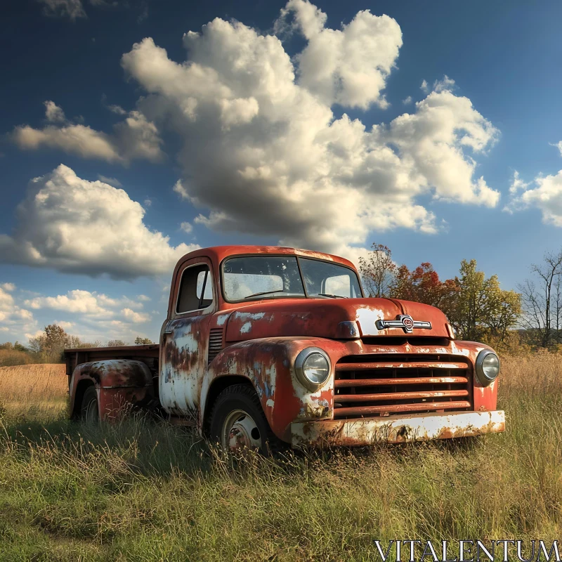 Rusty Old Truck in a Countryside Field AI Image