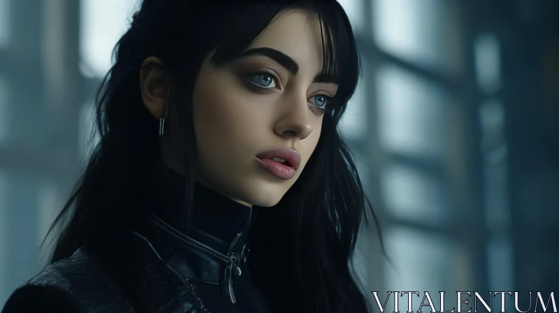 Captivating Teenager in Black Leather with Unreal Engine 5 AI Image
