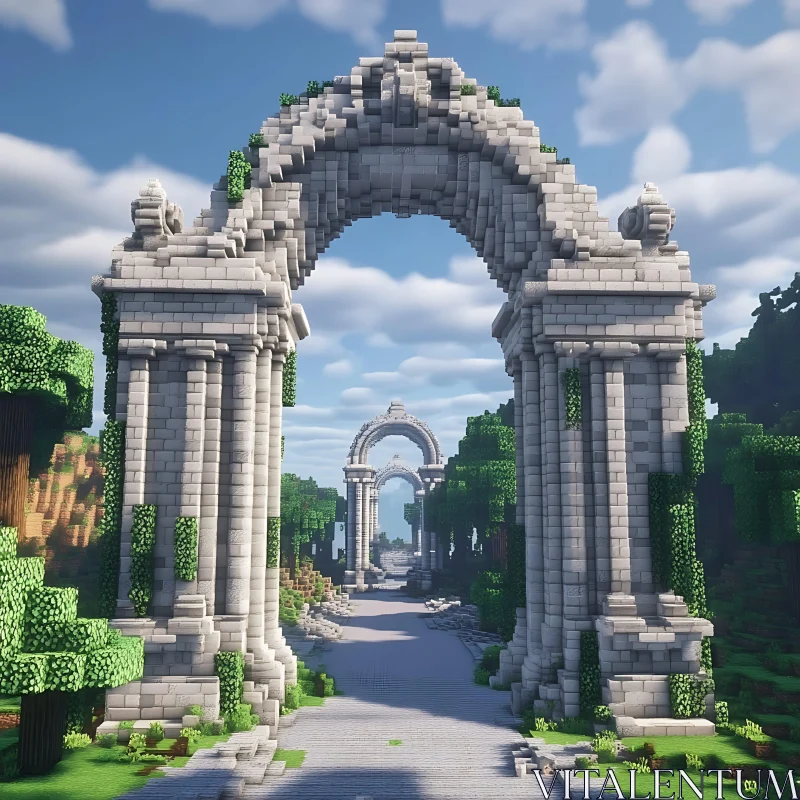 Ancient Stone Arches in Scenic Landscape AI Image