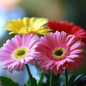 Colorful Gerbera Daisies Displaying Vivid Petals and Intricate Details