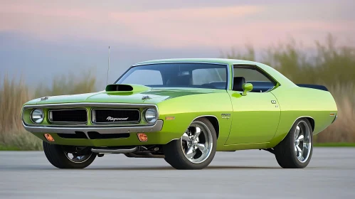 Vintage Lime-Green Sportscar with Chrome Wheels