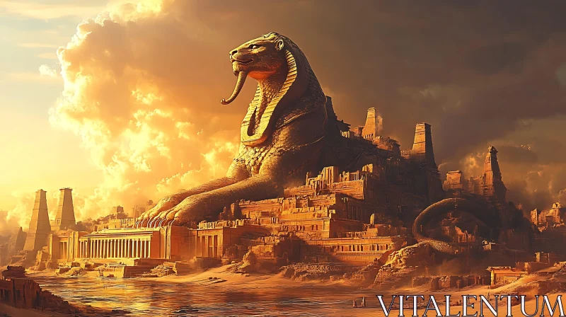 Majestic Sphinx in Ancient Egyptian Ruins AI Image