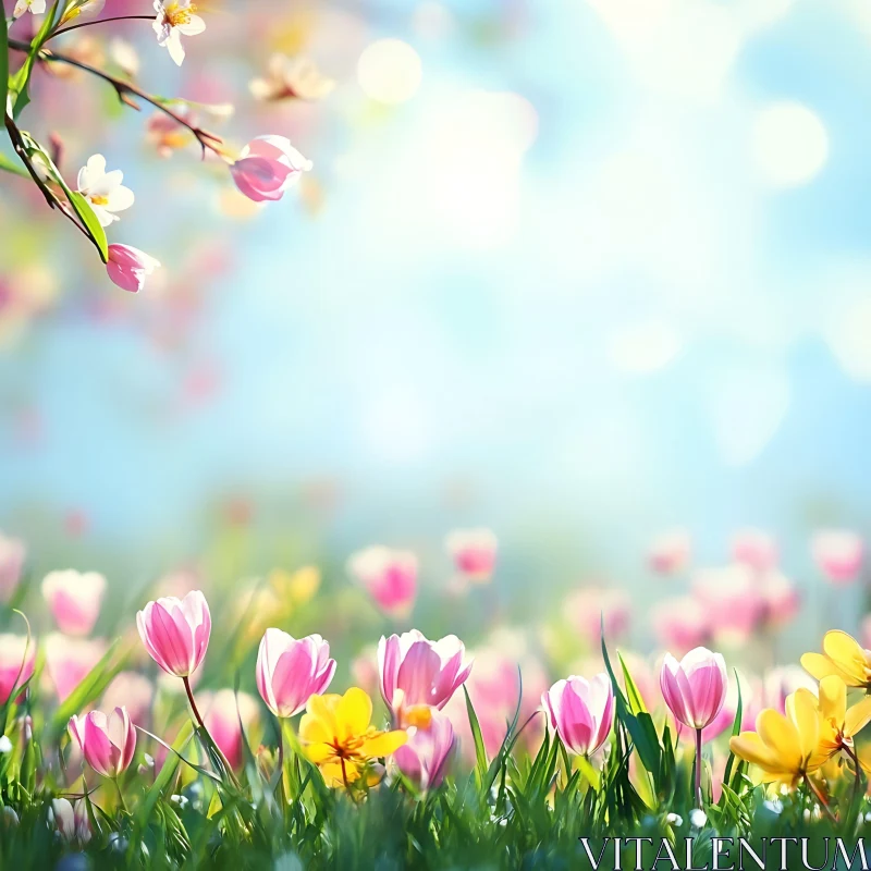 Spring Blossoms in Tranquil Meadow AI Image