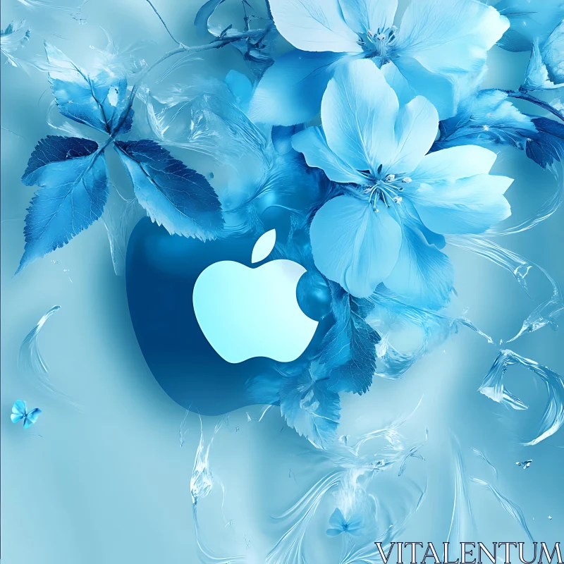 Floral Blue Abstract and Apple Logo AI Image