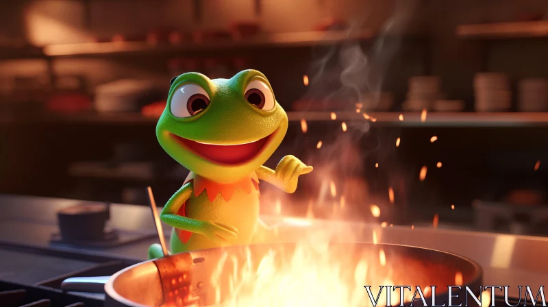 Joyful Cooking Frog in the Kitchen - Movie Still Artwork AI Image