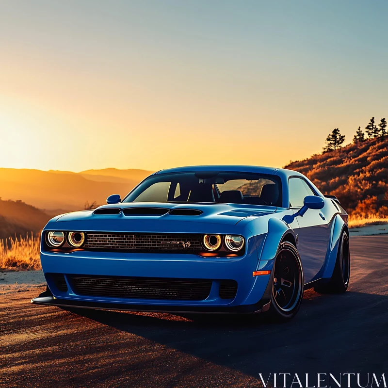 High-Performance Blue Sports Car at Sunset High-Performance Blue Sports Car at Sunset