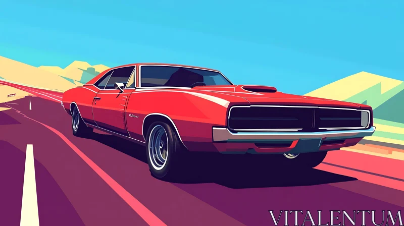 Retro Muscle Car Driving Through the Desert Retro Muscle Car Driving Through the Desert