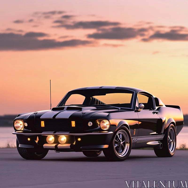 Vintage Muscle Car with Sunlit Sky