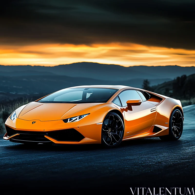 Luxury Sports Car Against a Mountain Sunset Luxury Sports Car Against a Mountain Sunset