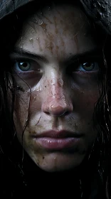 Captivating Portrait with Wet Hair and Hooded Hood