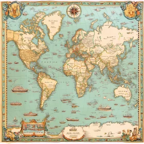 Historical World Map with Nautical Theme
