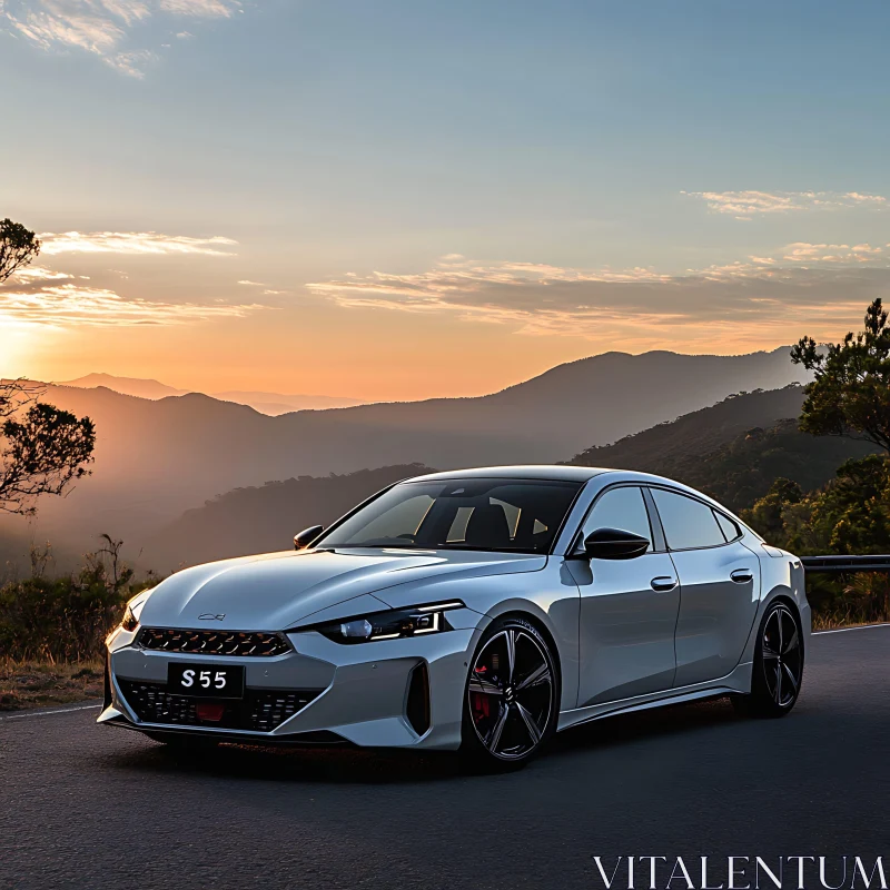 Elegant Sport Sedan During Sunset Drive Elegant Sport Sedan During Sunset Drive