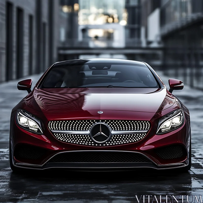 Sleek Red Car in Urban Landscape