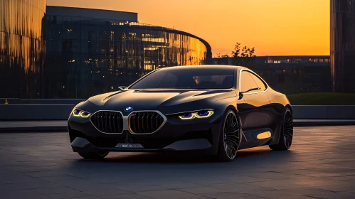 Luxurious Black Sports Car at Sunset