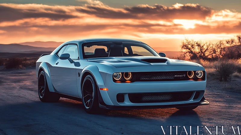 Muscle Car with Headlights On at Dusk Muscle Car with Headlights On at Dusk