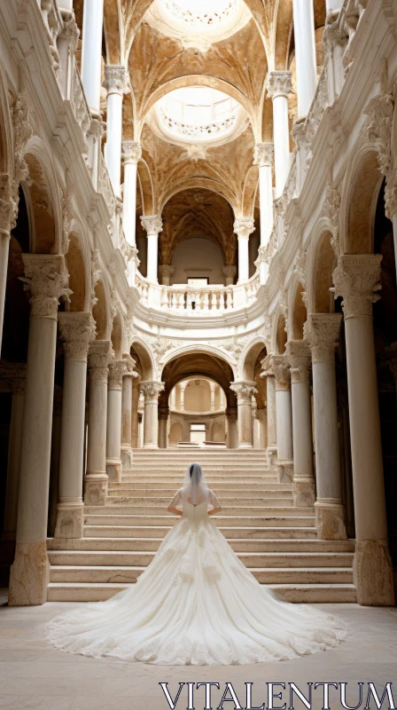 Elegant Bride in a Baroque Hall - Romantic Wedding Photography AI Image