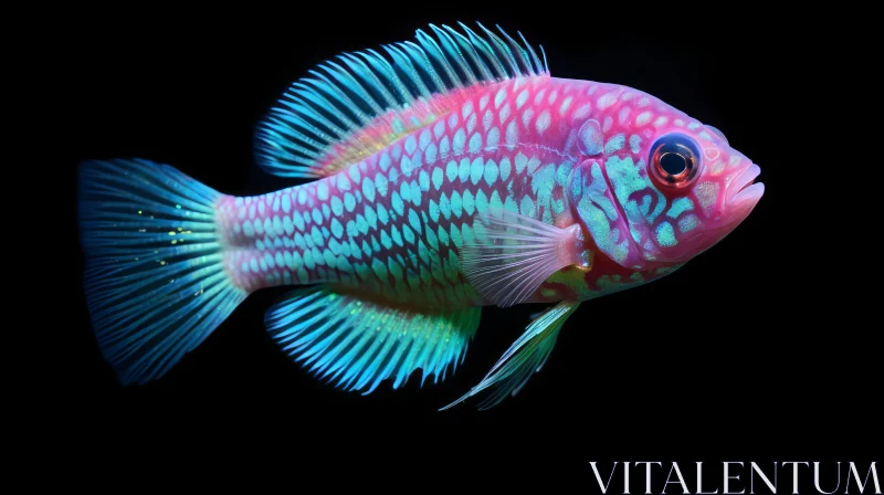 Exotic Colorful Fish on Stark Black Background AI Image