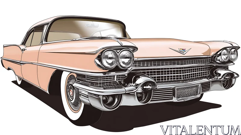 Vintage Pink Car Illustration AI Image