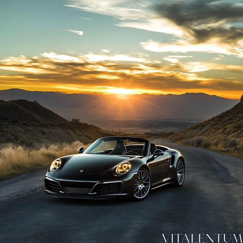 Convertible Sports Car in Scenic Mountain Sunset AI Image