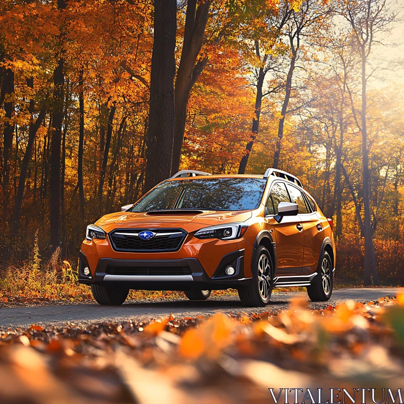 Autumn Drive with Orange Car AI Image