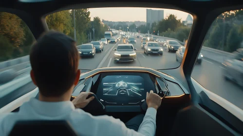 Modern Car Dashboard in High Traffic