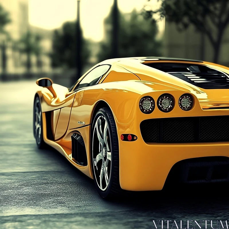 AI ART Yellow Luxury Sports Car with Detailed Back Lights