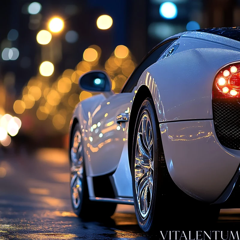 Nighttime Urban Luxury Car Scene AI Image