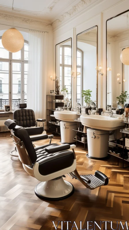 Elegant Salon with Wooden Floors and Danish Design AI Image