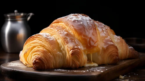 Monochromatic Mastery: White Croissants on Wooden Board