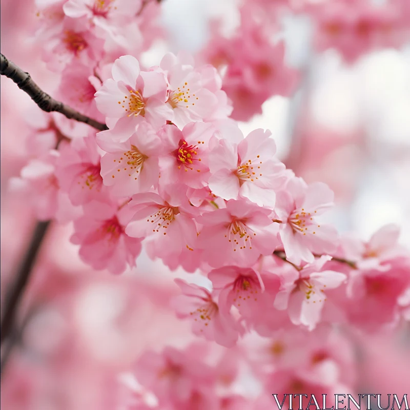 Vibrant Pink Cherry Blossom Flowers in Spring AI Image