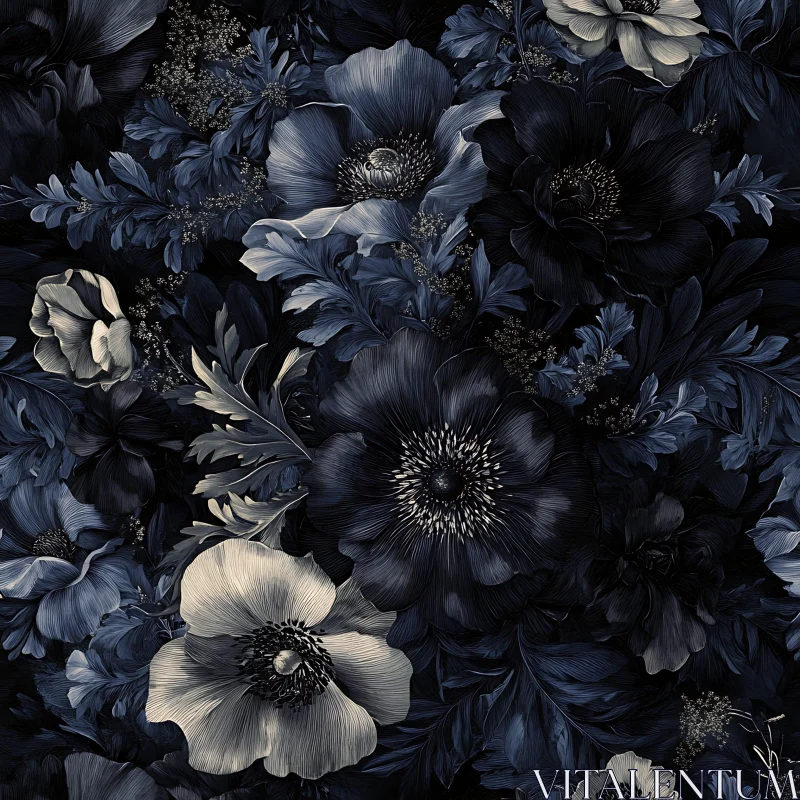 AI ART Sophisticated Dark Blue Floral Design