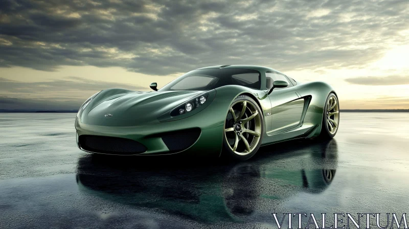 AI ART Luxury Green Supercar Reflection Scene