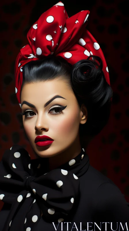 Captivating Chicano-Inspired Decadent Beauty in Red Polka Dot Head Scarf AI Image