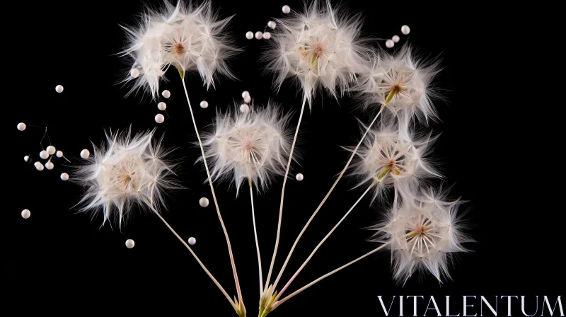 Whimsical Dandelion on Black Background - Soft, Dreamy Flower Scene AI Image