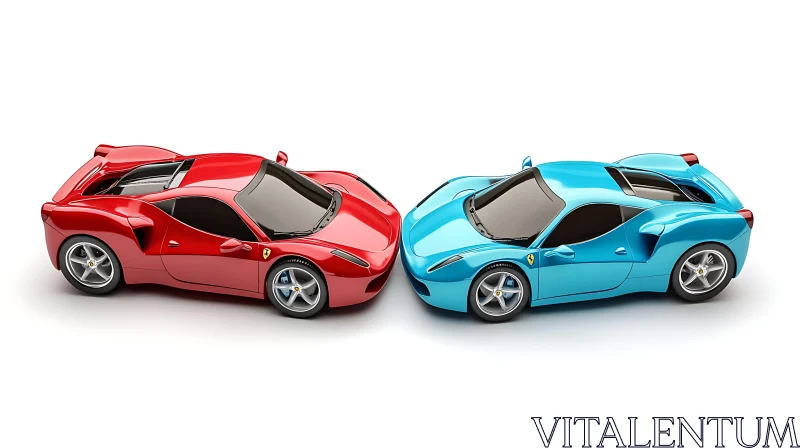 Showcase of Red and Blue Luxury Sports Cars AI Image