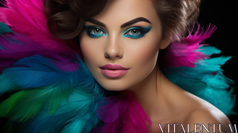 Colorful Woman with Feathers - Fashion Beauty AI Image