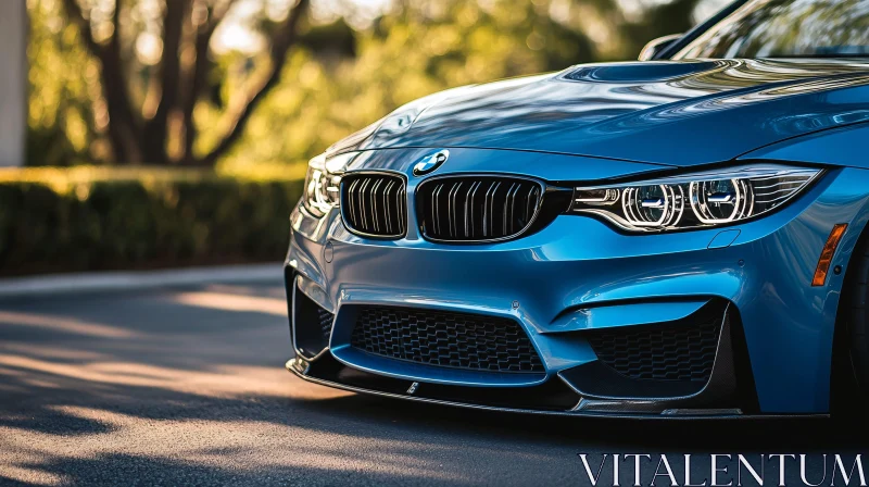 Front View of Stylish Blue BMW Car AI Image