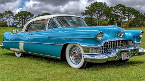 Retro Blue Cadillac Car with Chrome Accents