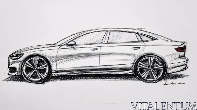 Automotive Pencil Drawing: Sleek Car Design AI Image