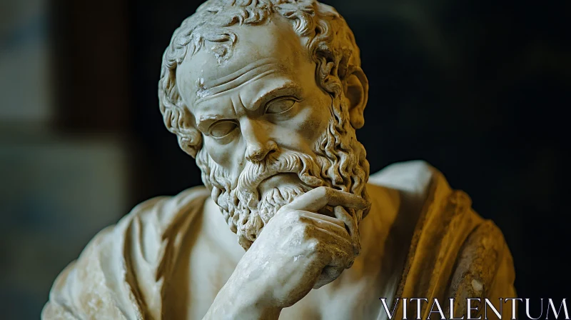 Marble Statue of Philosopher in Thought AI Image