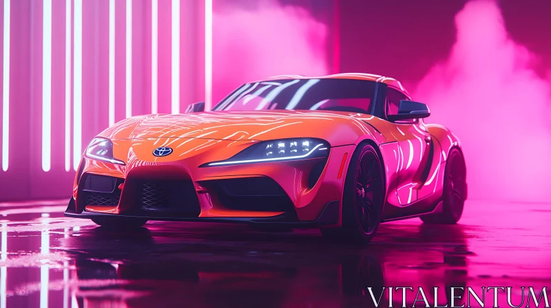 Neon Lit Sports Car AI Image