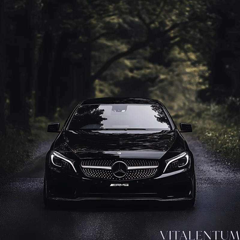 Luxury Black Car in a Forest AI Image