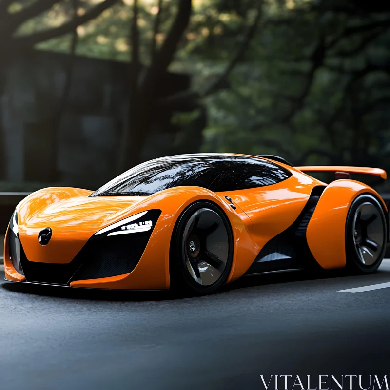 Modern Aerodynamic Supercar in Orange AI Image