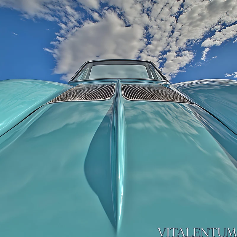 Vintage Blue Car Front Hood Reflection AI Image