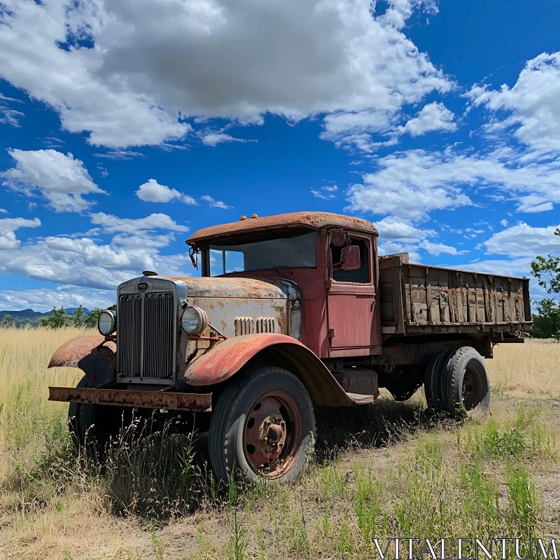 Vintage Truck in Scenic Field AI Image