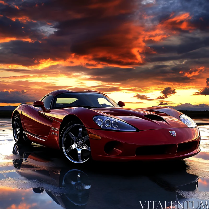 Red Sports Car in Scenic Sunset AI Image