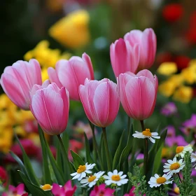 Beautiful Spring Garden with Pink Tulips