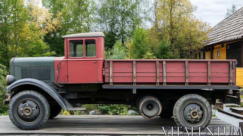 Antique Truck amidst Nature with Rustic House AI Image